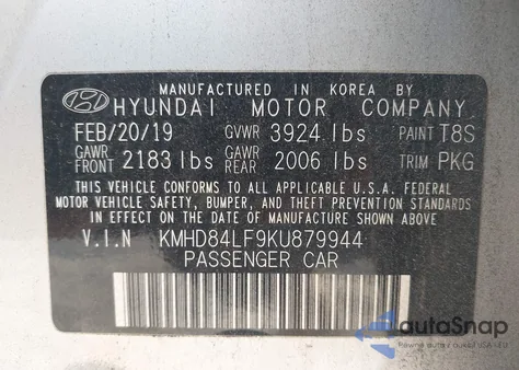 2019 Hyundai Elantra Sel from USA, damaged, VIN KMHD84LF9KU879944